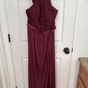 David's Bridal Burgundy Lace Halter Maxi Dress